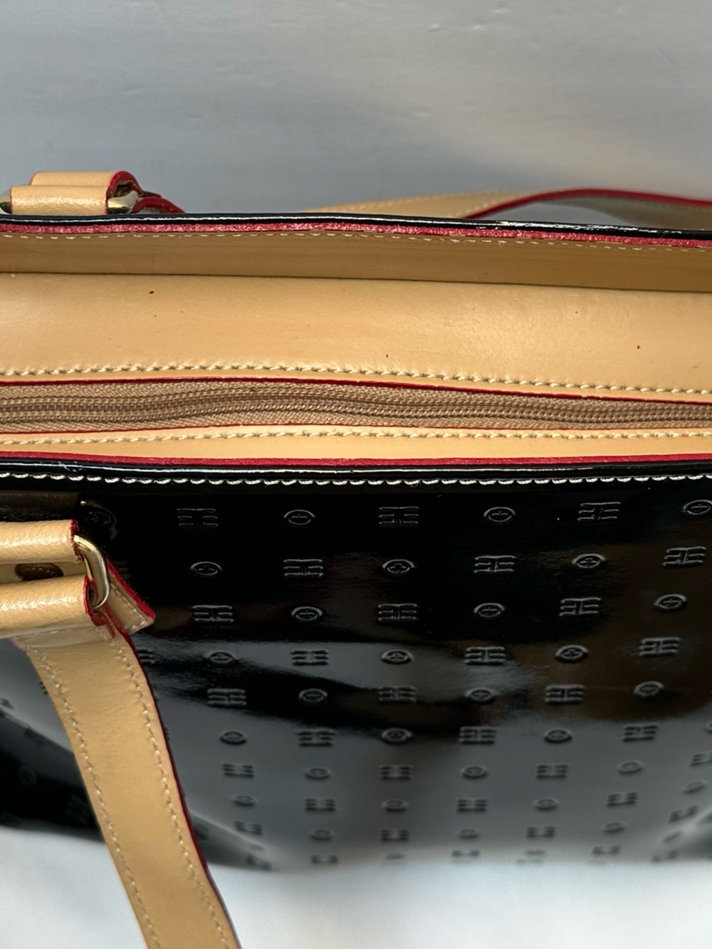 Arcadia Black Patent Tote with Tan Handles - Picture 2 of 16